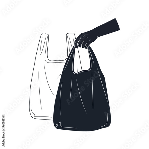 Reusable plastic bags in hand.