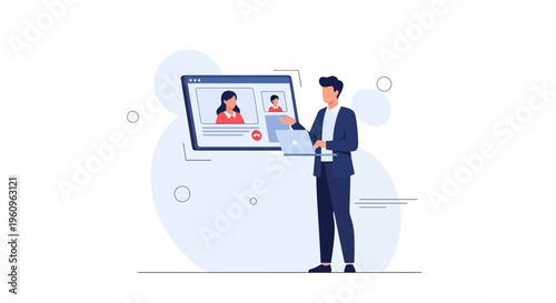 Man on video call with colleagues, online meeting, remote work, business communication