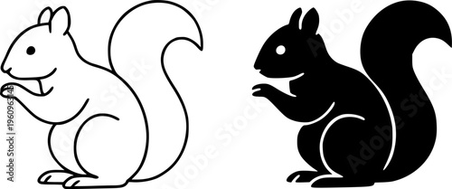 Squirrel illustration icon, outline and silhouette, for animal or wildlife symbol design
