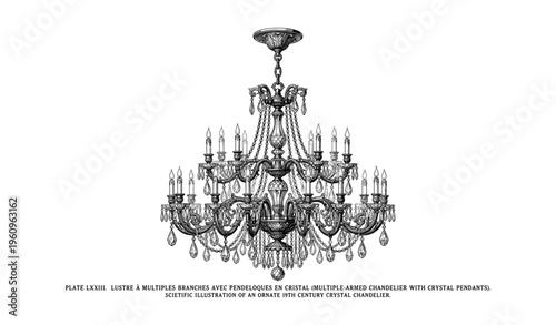 Ornate 19th century crystal chandelier with multiple arms and pendants