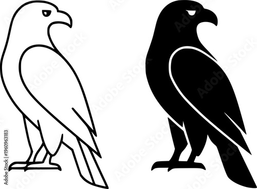 Eagle illustration icon, outline and silhouette, for animal or wildlife symbol design