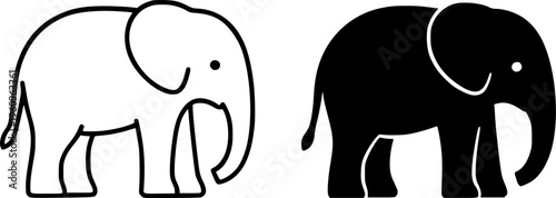 Elephant illustration icon, outline and silhouette, for animal or wildlife symbol design