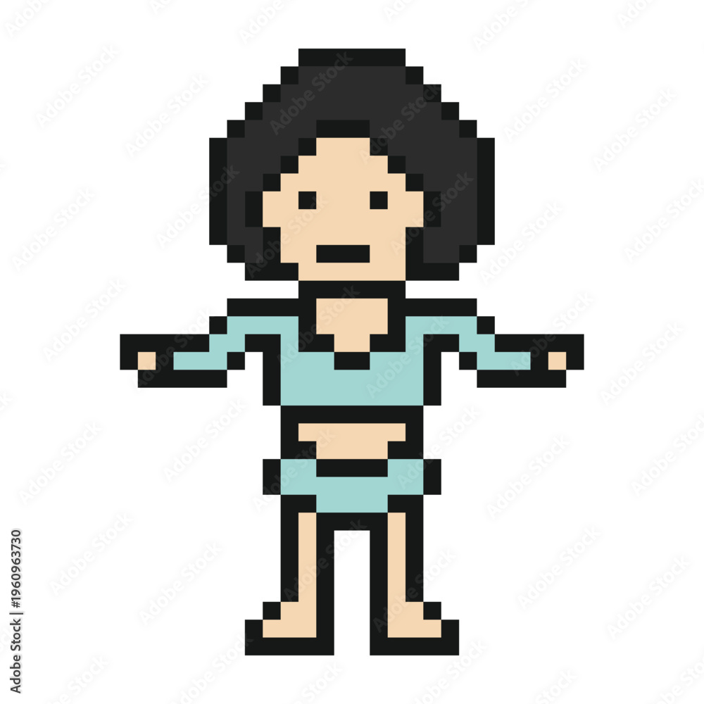 Obraz premium Cartoon woman in swimming suit bikini 2 piece beach summer time with 8 bit,swim,swimsuit,pool.