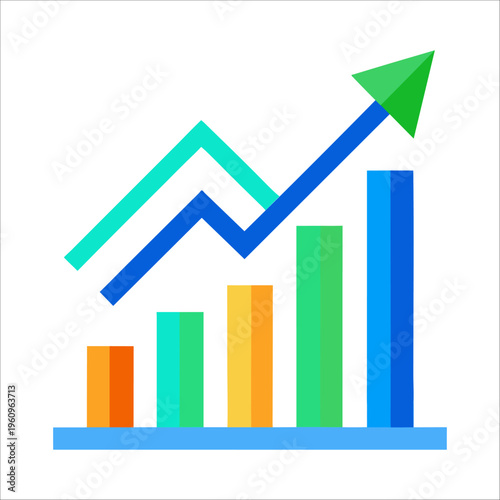 Free Download Financial growth chart icon featuring upward arrow and colorful bar graph for business success and investment statistics vector - GFXLoad
