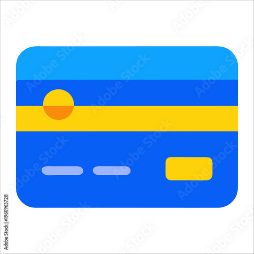 Blue credit card vector icon featuring gold magnetic stripe for online payment, e-commerce transactions and financial services