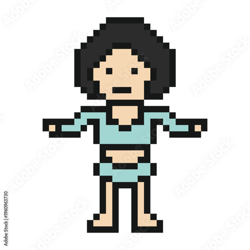 Cartoon woman in swimming suit bikini 2 piece beach summer time with 8 bit,swim,swimsuit,pool.