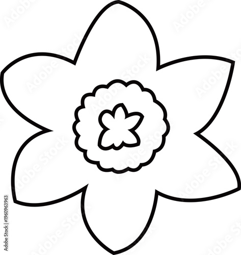 水仙の花のアップアウトライン白黒線画イラスト