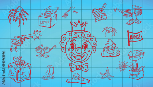 Prank and Comedy Hand‑Drawn Doodles with Classic Joke Symbols