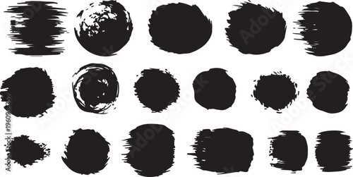 Big collection of black paint, ink brush strokes, brushes, lines, grungy. Dirty artistic design elements, boxes, frames. Vector illustration. Isolated on white background.