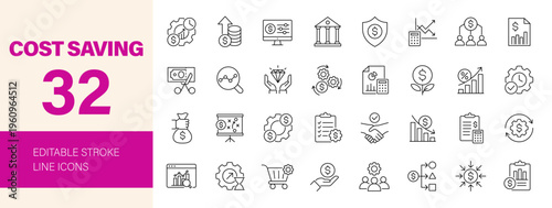 Cost Saving icon set. Editable line icons. Vector illustration.