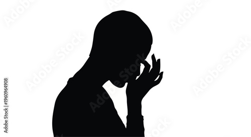 woman silhouette praying or meditating in profile