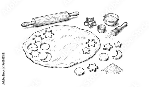 Baking essentials with cookie cutters and dough for creative homemade treats