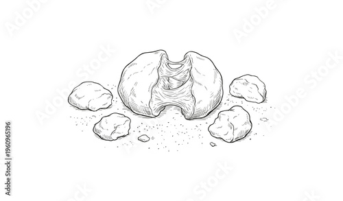 Hand-drawn cookies and dough illustration with crumbled pieces