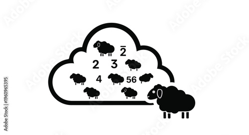 black sheep standing in front of cloud with numbers and silhouettes