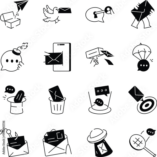 Set of Social Media Doodle Style Illustrations 
