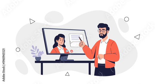 Online Education: Teacher and Student in Virtual Classroom Video Call