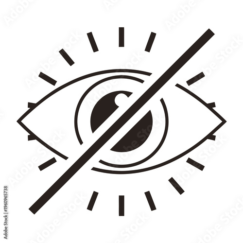 Hidden eye symbol with crossed out line, privacy and incognito mode concept, visual restriction icon, unseeable graphic design element