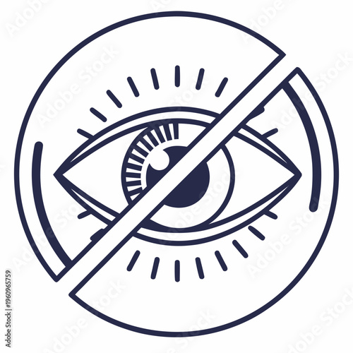 Hidden eye symbol within a broken circle, diagonal line indicates invisibility, data privacy graphic, restricted access icon