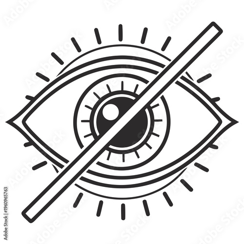 Invisible eye icon with a diagonal line indicating no visibility, privacy protection concept, hidden or unseeable graphic element