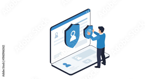 Isometric Data Privacy Protection and Online Security with Shield Icons