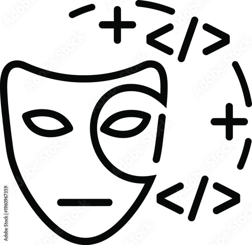 Theatrical mask with coding symbols illustration