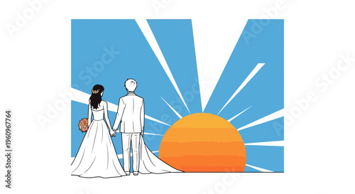 A bride groom see sun rise at new day of life now and find joy