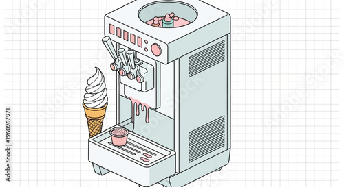 Ice milk machine and cone for cold food in cafe or shop at city mall