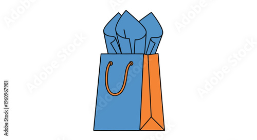 Blue gift bag with blue paper for shop sale deal item pack buy now give box