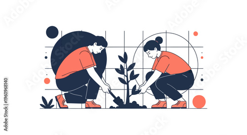 Young man and woman plant a tree together for nature and the earth and life