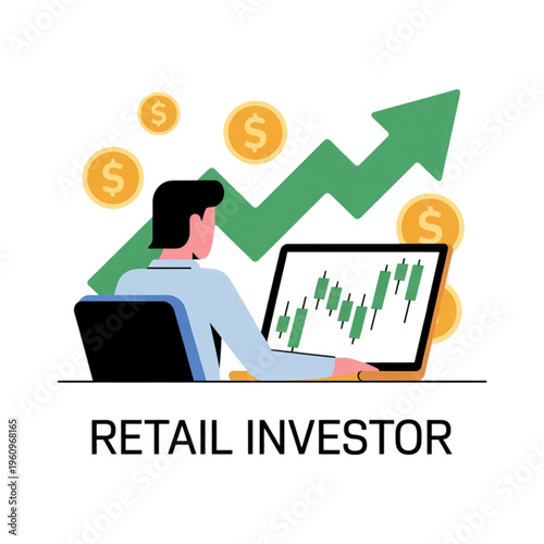 Man sitting at computer with graph.