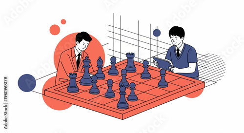 Two business men playing chess strategy planning concept vector illustration competition management professional logic decision making