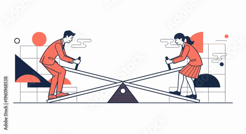 A man and a girl on a toy for work and life and job and team