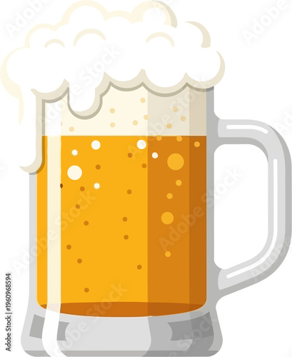 A cartoon illustration of a glass mug filled with golden beer and a frothy white head.
