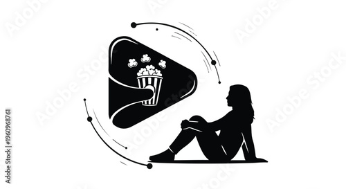 woman watching movie on screen silhouette