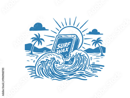 Surf wax beach vibes artwork. Summer good vibes graphic for poster. Ocean wave design. Tropical abstract art. Paradise t shirt graphics design.