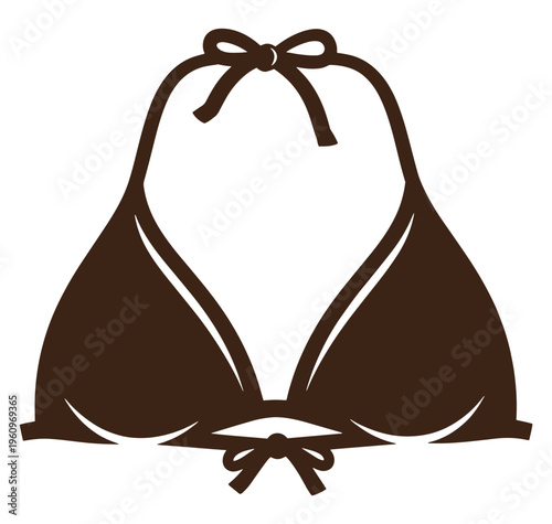 Brown bikini top with tie neck and front bow detail
