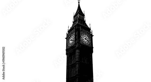 Black silhouette of big ben clock tower london landmark