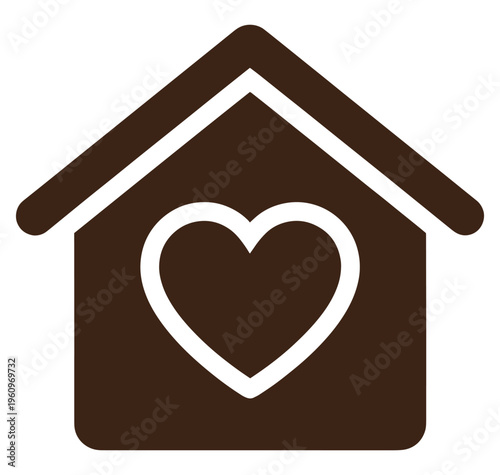 Brown house icon with a heart symbol on the front  home sweet home