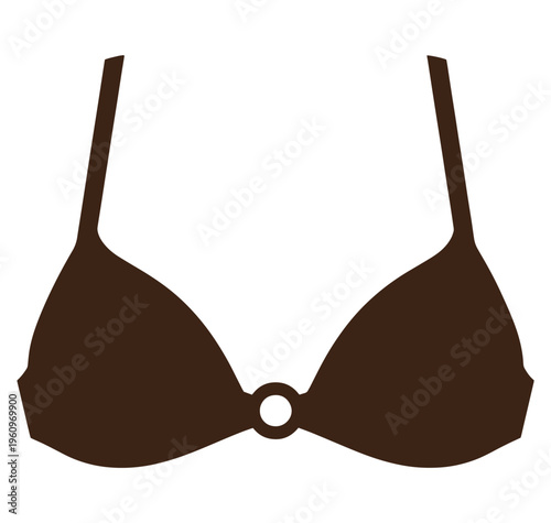 Brown push up bra with ring center and thin straps isolated on transparent background