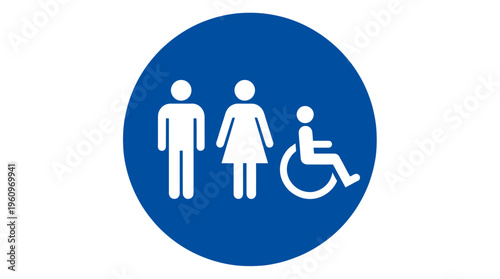 Accessible unisex restroom sign with male female and wheelchair