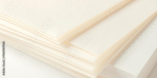 Thin, translucent sheets of rice paper, pale ivory color, stacked neatly,   subtle texture,  rice paper sheets