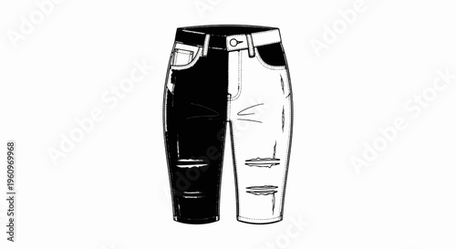 Two-toned ripped jeans with contrast panels and stitching