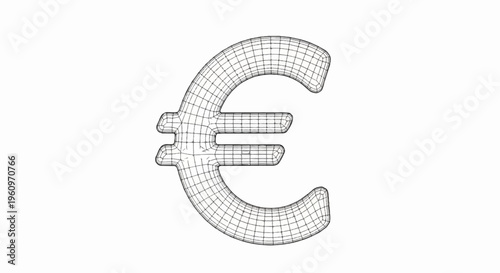 Wireframe of the euro currency symbol on a white background