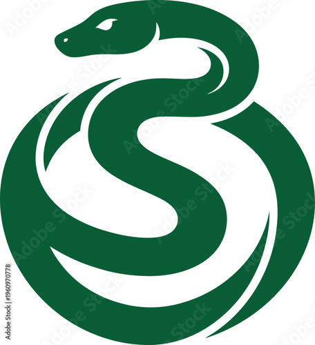 Coiled green snake serpent logo design