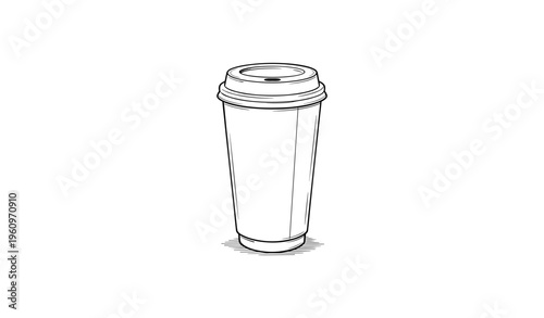 Hand-drawn sketch of a takeaway coffee cup with lid on white background