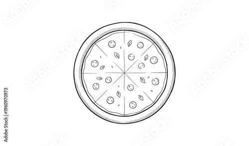 Hand-drawn pizza slice illustration with tomato and basil toppings