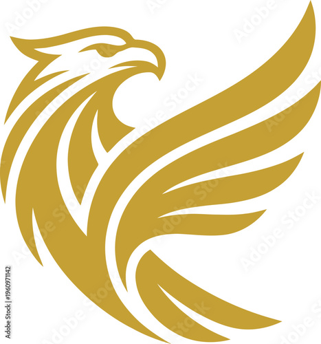 Golden phoenix or eagle profile with stylized feathers and an upwards gaze