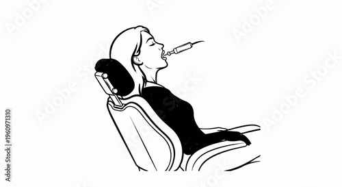 Woman in dental chair receives anesthesia injection