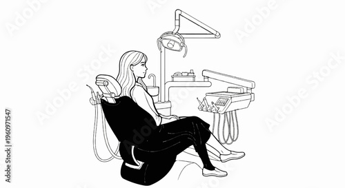 Woman in dental chair with equipment