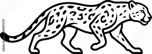 Spotted leopard walking silhouette in a minimalist graphic style